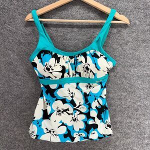 ZeroXposur Tankini Top Women 10 Blue Floral Push Up Sleeveless Wide Strap Lined